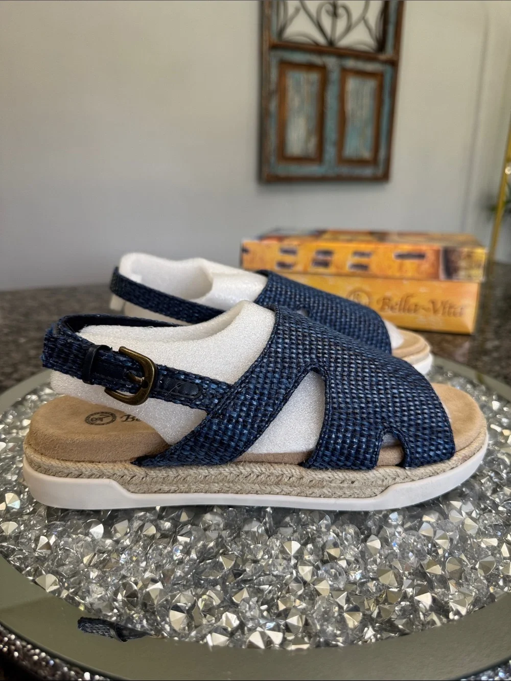 Bella Vita Navy Woven Espadrille Slingback Sandals NEW 7.5